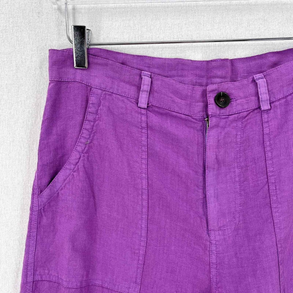 Enza Costa Pants Women Large Purple Linen Wide Leg High Rise Pocket Casual - Picture 7 of 16